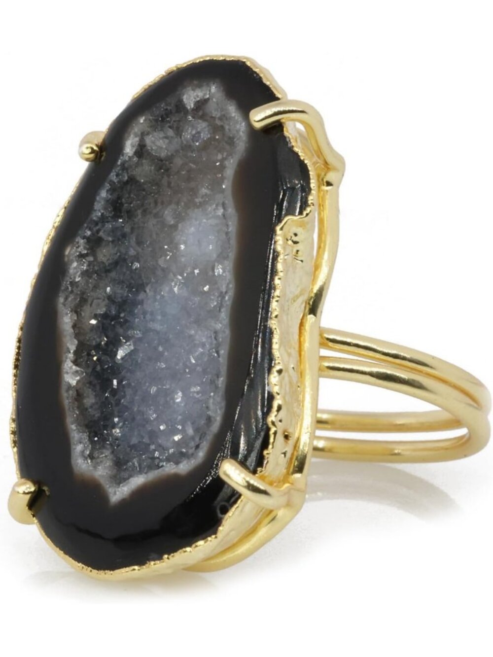 Sparkling Adjustable Gold Plated Druzy Geode Ring for Women - Handmade Statement
